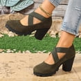 thumbnail image 2 of Busydd Womens Dress Shoes Trendy Flock Chunky and Block Heel Shoes Casual Criss Cross Strap Round Toe Shoes 37, 2 of 9