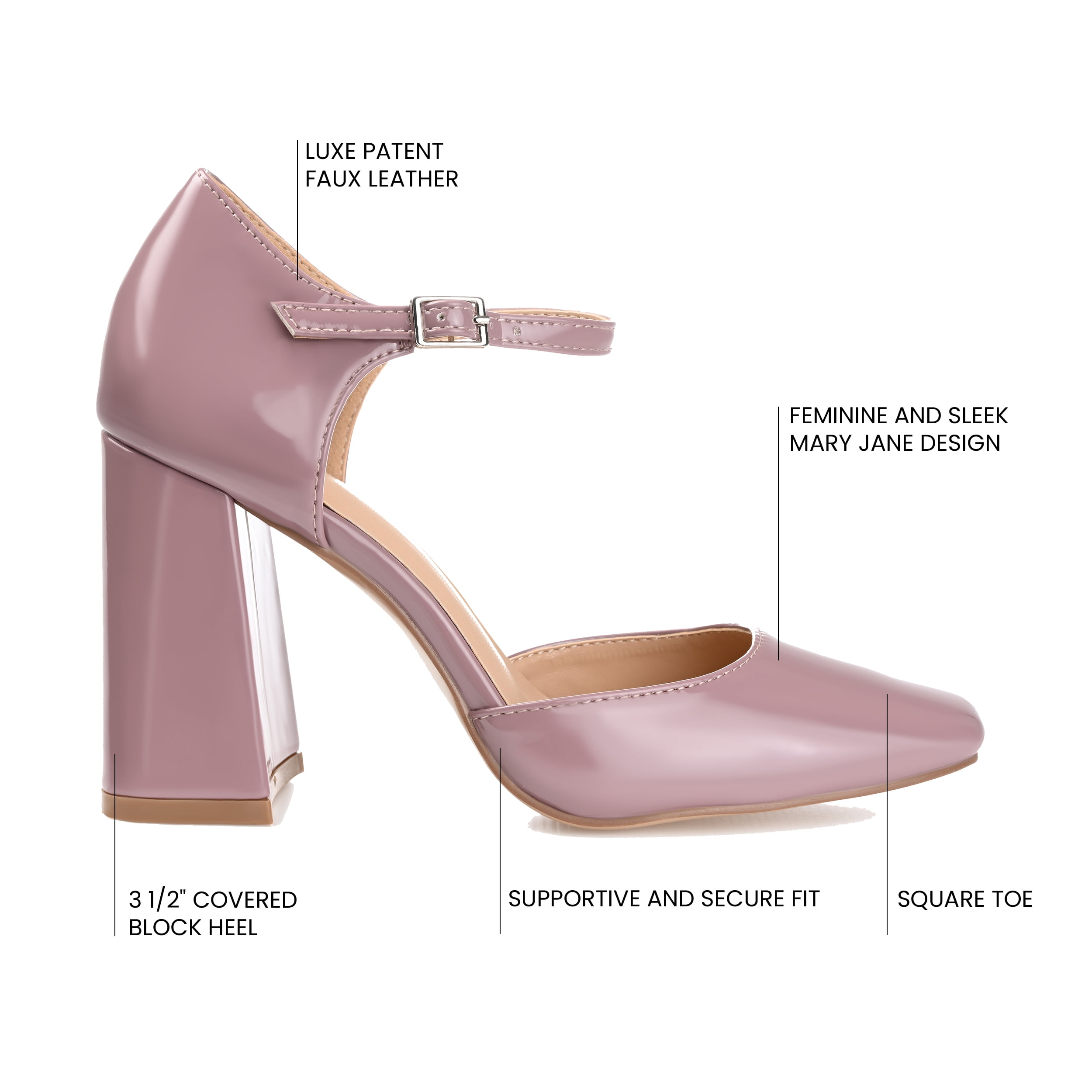 Journee Womens Hesster Mary Jane Mid Block Heel Square Toe Pumps, Widths Available