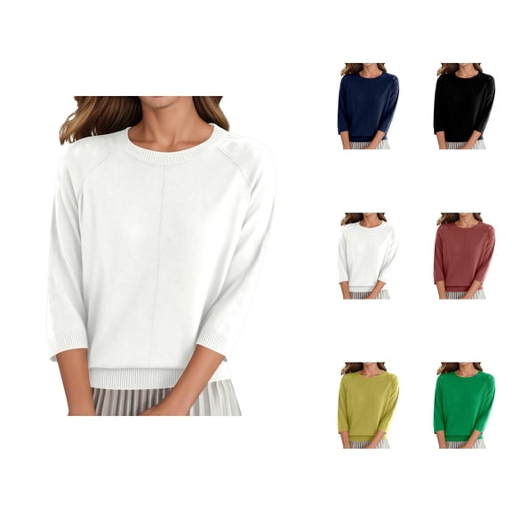 women's tops Women's Pullover Sweater Casual Solid Color Knit Sweater Round Neck Three Quarter Sleeve Comfortable Lightweight Design