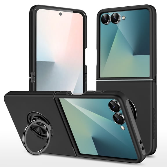 Corliven for Samsung Galaxy Z Flip 7 Case, PC TPU Kickstand Cover, Shockproof Protective Case with Shock Resistant Design, Black