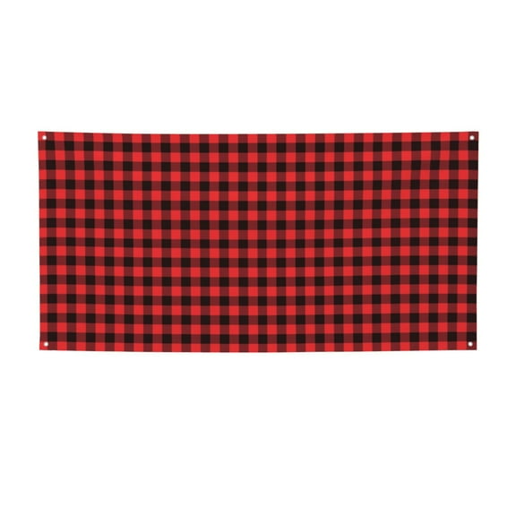 Picia Buffalo Plaid Red Black Pattern Party Banner, Festive Decoration, Holiday Banner, Celebration Decor, Event Banner, Reusable Party Banner-Small