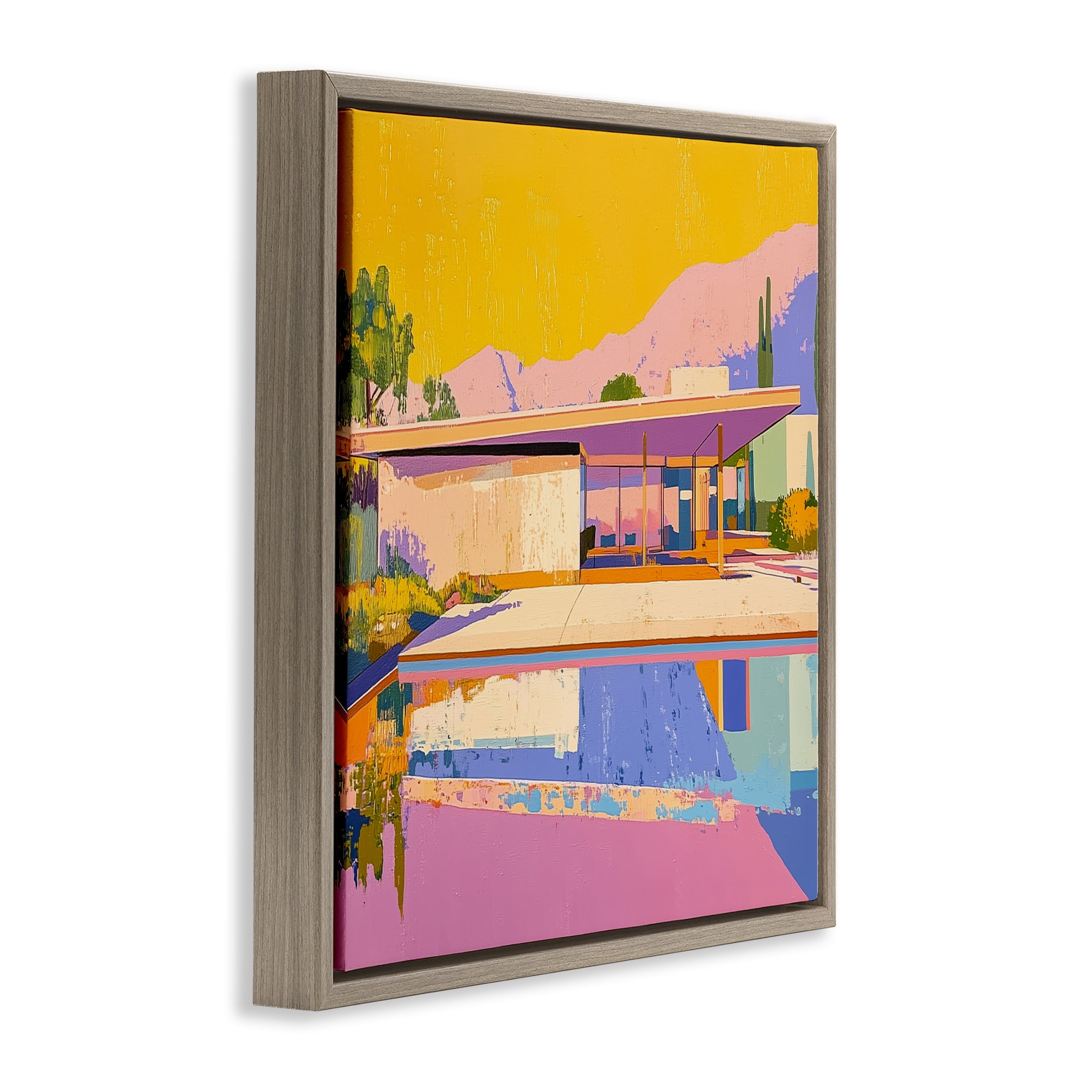 Stupell Industries Vivid Case Study House Brown Framed Floater Canvas Wall Art, design by Walker Noble