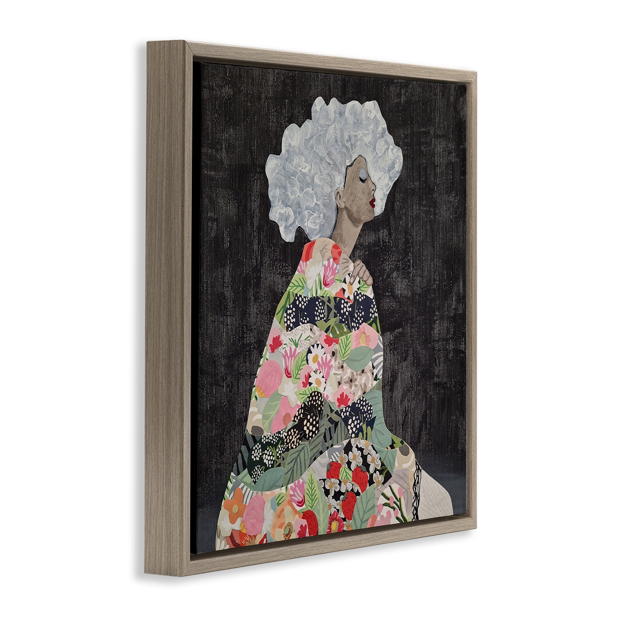 Stupell Industries Floral Dress Woman People Painting Brown Floater Framed Canvas Art Print Wall Art, 25 x 25