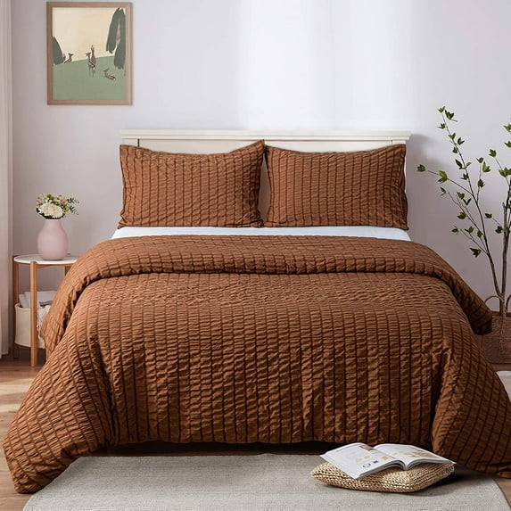 Seersucker Queen Textured Duvet Cover Set, 3 Pieces (1 Duvet Cover + 2 Pillow Cases), Black Stripe Washed Microfiber Comforter Cover with Zipper Closure
