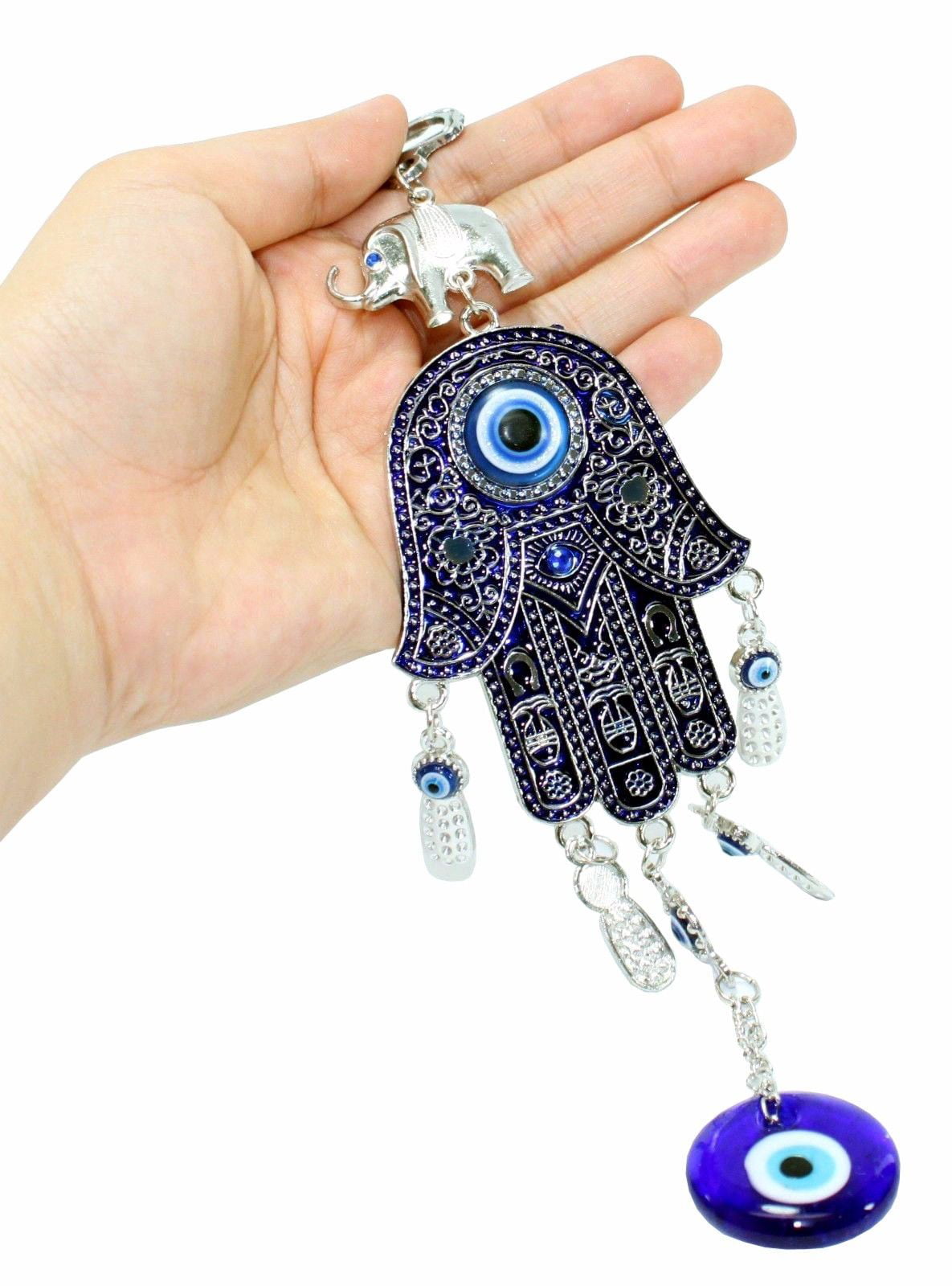 Turc Oeil maléfique Bleu 2.5" Hamsa Main éléphant Amulette De Protection Suspendu 