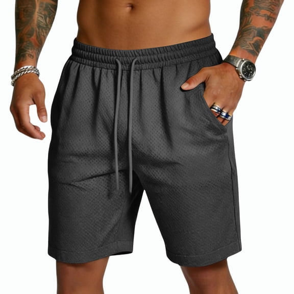 Iaqnaocc Shorts Men Beach Drawstring White Shorts Men Big and Tall Quick Dry Running Workout Summer Elastic Waist Pants With Pockets Dark Gray S