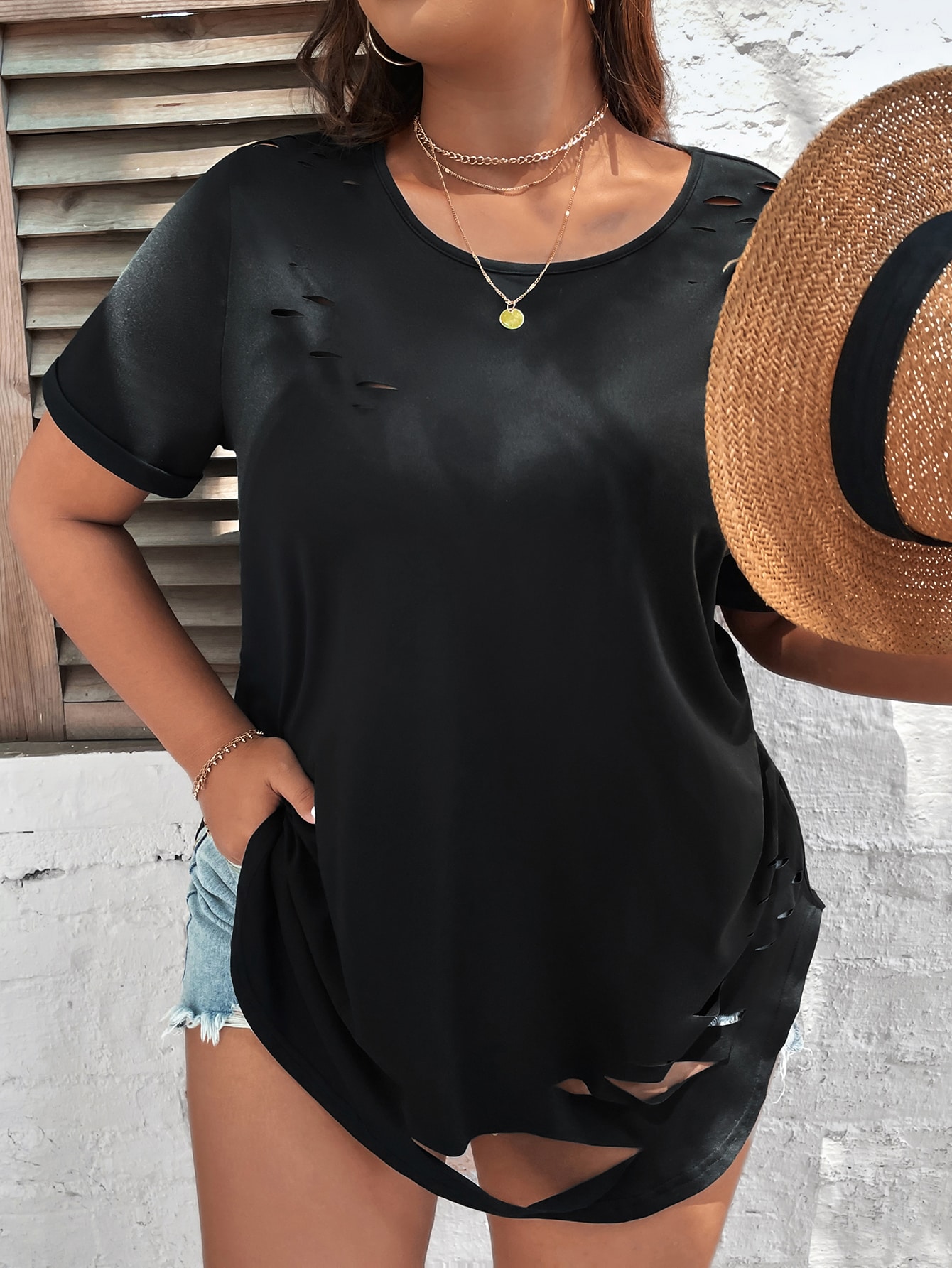 Plus size ripped shirts Clearance