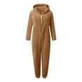 thumbnail image 6 of GiLiling Kids Footed Fuzzy Hooded Onesie Jumpsuit Footie Covers Soft Warm One Piece Zip Front Sherpa Lined Soft Cute Romper (Coffee, 13-14 Years), 6 of 6