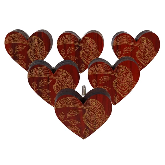 IBA Indianbeautifulart Red Engraved Knobs Wooden Cupboard Door Knobs Pull Handle Pack of 10