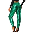 thumbnail image 3 of INSPIRE CHIC Women's Party Sparkle Shiny High Waist Metallic Holographic Pants M Green, 3 of 7