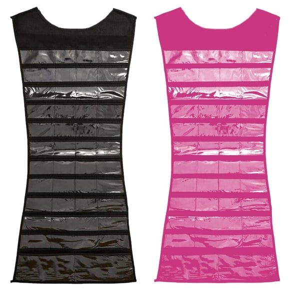 Bolsas de Almacenamiento Colgante High Monaco NeatJewelTwins 2Pzas Negro/Rosa 43x73cm 27 Bolsillos 14 Cordones
