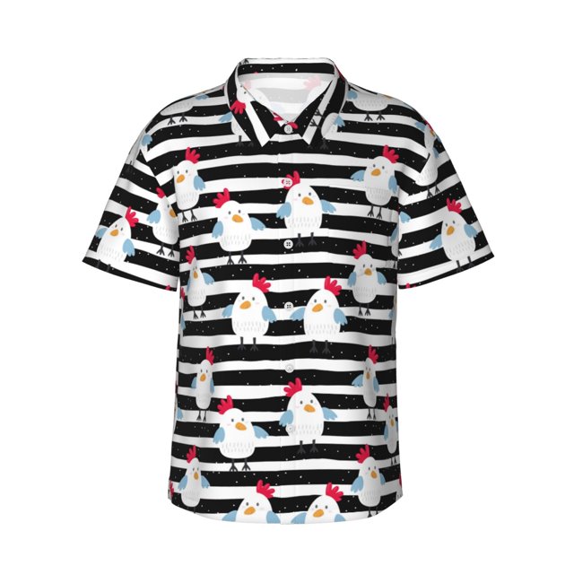 Balery Cute Chicken Camisas hawaianas de manga corta para hombre, camisas playeras de corte holgado, camisas de vacaciones con botones,Small