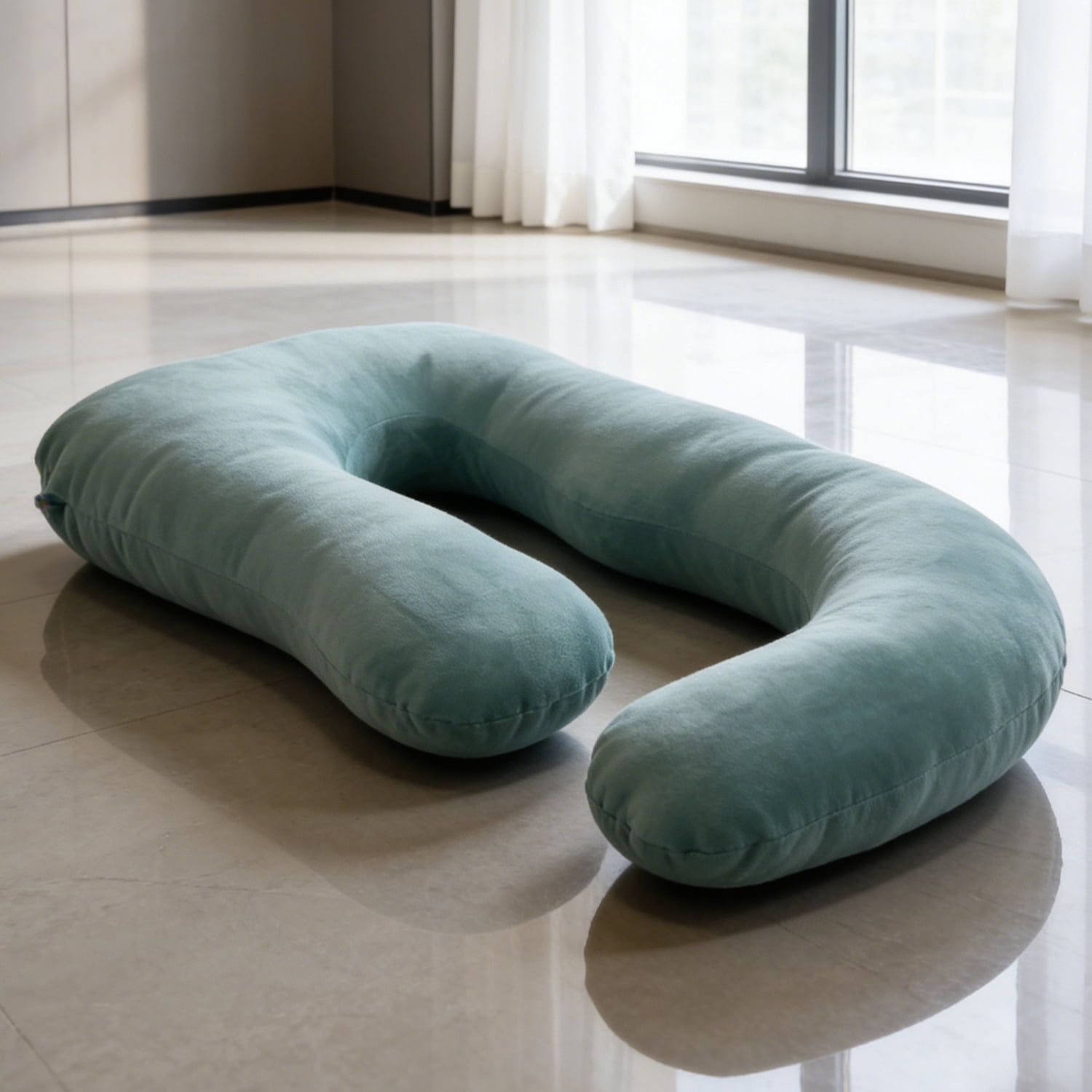 J-Shaped Pregnancy Pillow (65" x 16" x 8") - Full Body Maternity Support Pillow for Back, Hip and Belly Pain Relief, Dark Green