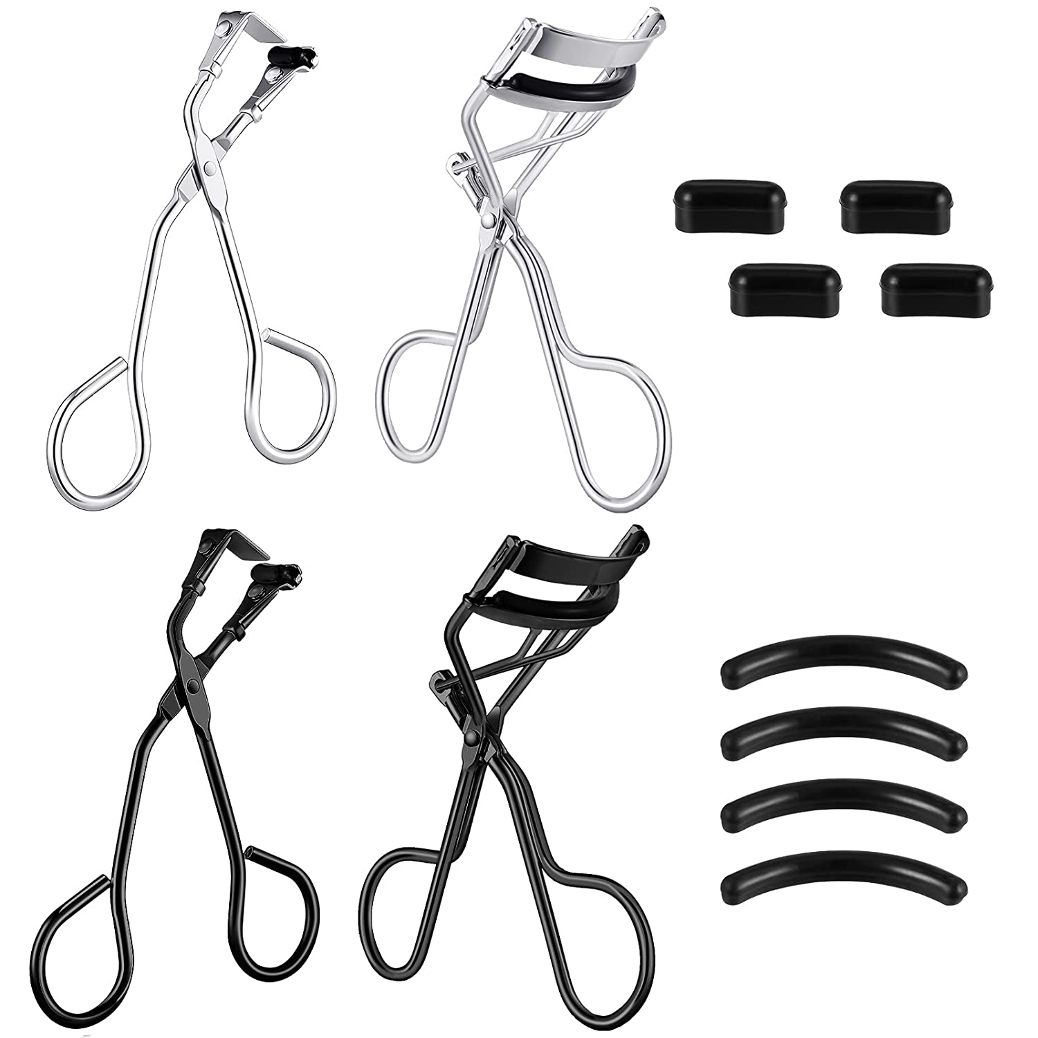 4 Pieces Precision Eyelash Curler with 8 Pieces Curler Refills, Metal