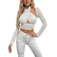 thumbnail image 1 of Faithtur Camisole à Manches Longues pour Femmes, Ajourée, à Encolure Nouée, à Porter au Cou, 1 of 7