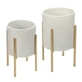 thumbnail image 5 of Decorative Flower Pots with Metal Stand for Home Decor - Modern Planters for Hallway, Entryway, and Living Room Decor - Indoor and Outdoor Pots for Plants Styling - Set of 2, 23", 19", White & Gold, 5 of 9