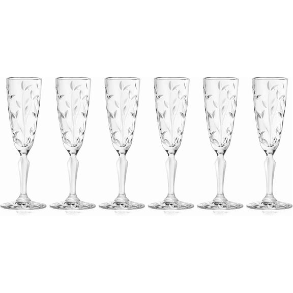 Barski Crystal Champagne Glasses – Set of 6 European-Made Toasting Flutes, 5.4 oz, Clear