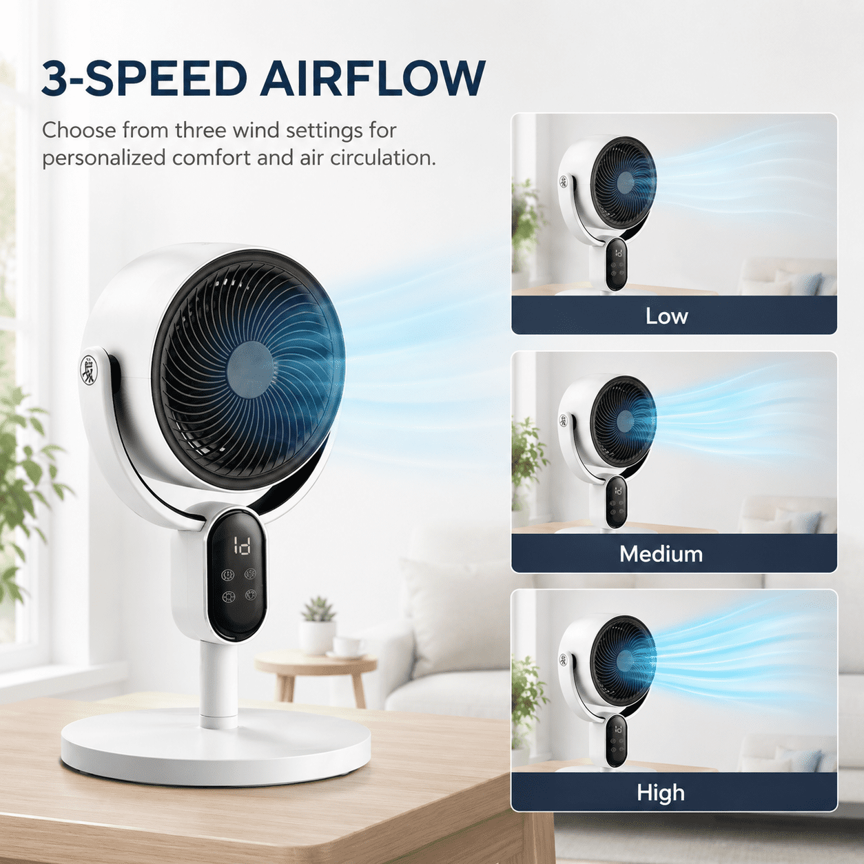Alvantor 2-in-1 Convertible Desk & Floor Fan, with Remote Control, 3 Speeds, 12H Timer, Black & White
