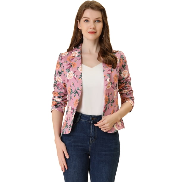Chaqueta Tipo blazer Informal Allegra K para Mujer Morado-Floral S