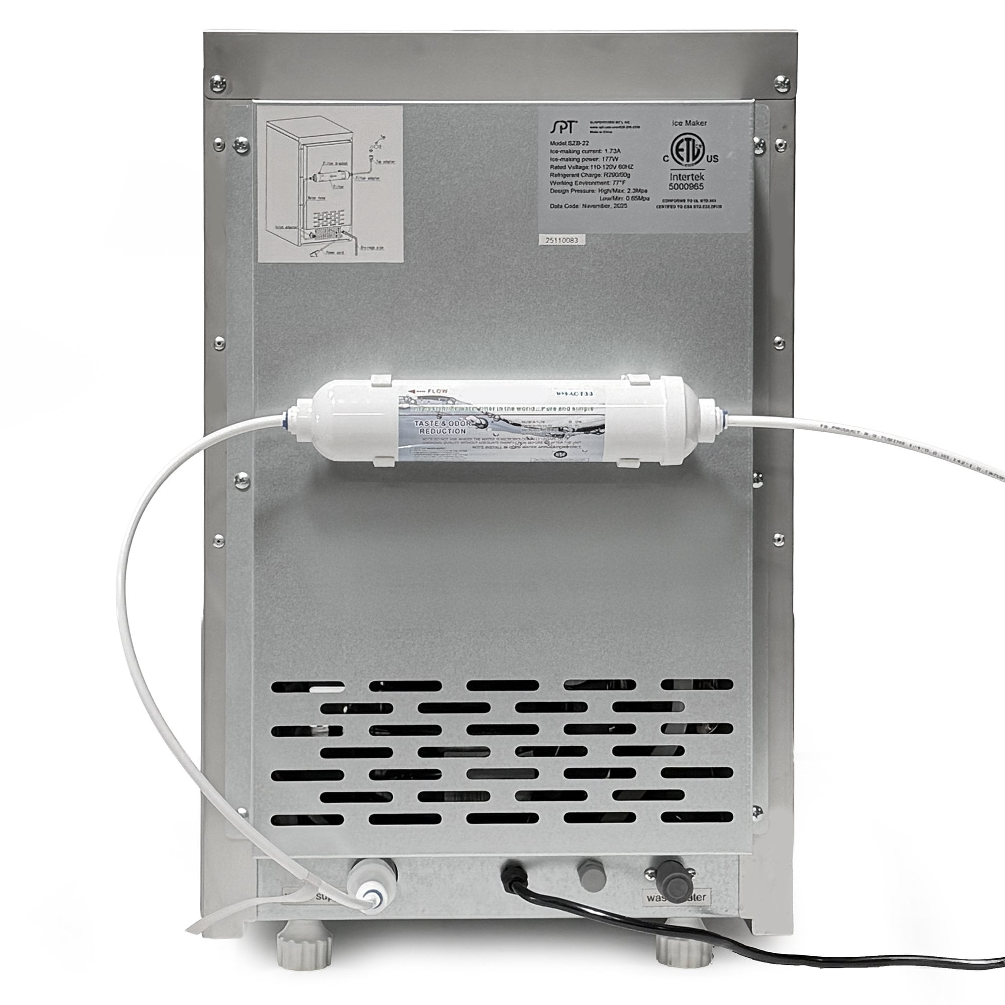 SPT SZB-22 44-lb Automatic Flake Ice Maker in Stainless Steel with Inline Water Filter