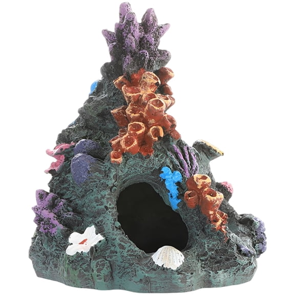 Aquarium Resin Coral Reef, 4.7 x 4.7 x 5.9 in Fish Tank Decor, Hollow Decorative Hide Cave Ornament and Fish Hideout with Colorful Faux Textures for Shrimp Aquatic Landscape Habitat