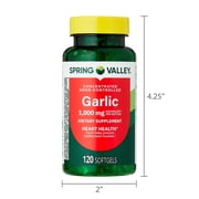 Spring Valley Odor-Controlled Garlic Dietary Supplement Softgels for Heart Health, 1000 mg, 120 Count