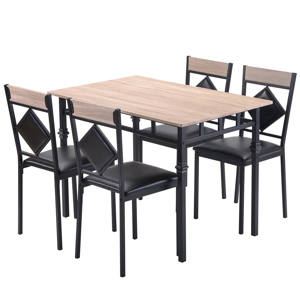 Lowestbest 5 Piece Dining Table Set, Wood Kitchen Table and 4 Leather Dining Chair, Kitchen Table Set with Metal Frame, Nature Lowestbest 5 Piece Dining Table Set, Wood Kitchen Table and 4 Leather Dining Chair, Kitchen Table Set with Metal Frame, Nature