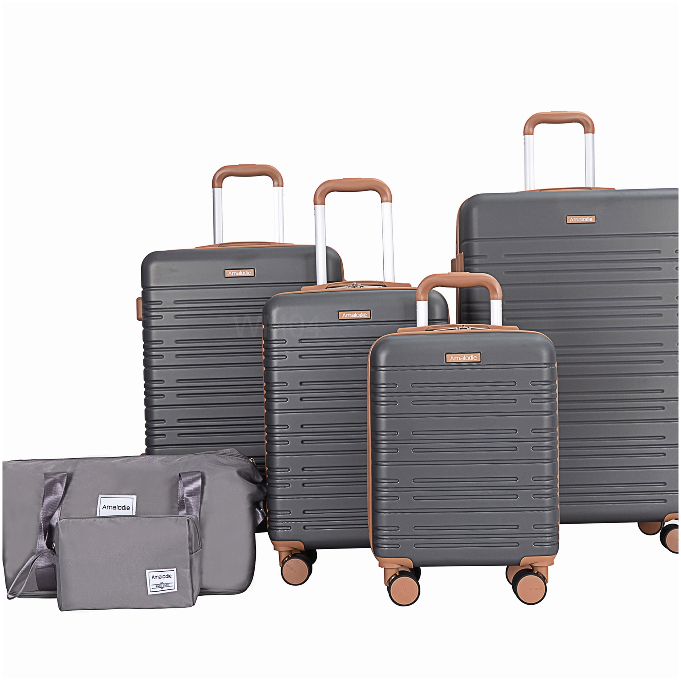 MANGIJOY TSA Lock Hard Shell Suitcase Set, 6-Piece Gray ABS Luggage with Spinner Wheels &; Duffel Bag