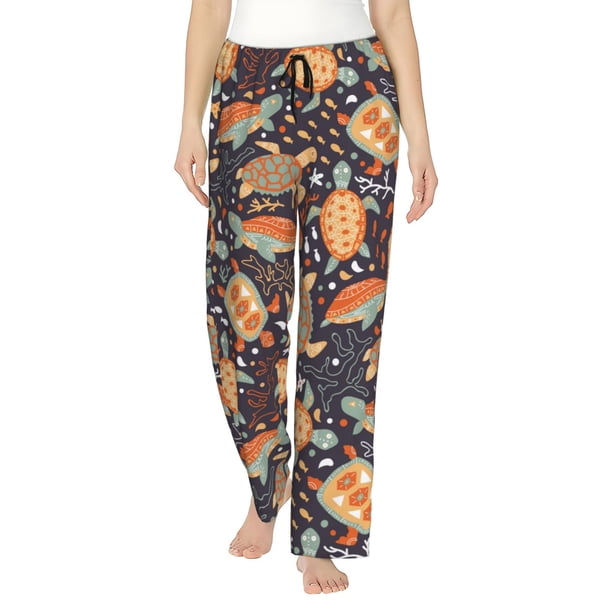 Balery Turtles and Sea Plants Pantalones de pijama para mujer, pijamas ultraligeros, pantalones de estar por casa-Small