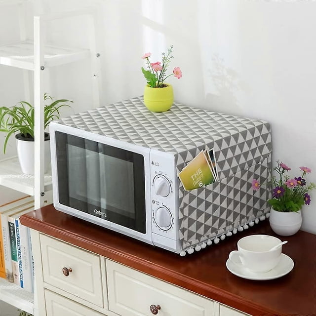 Microwave Oven Dust Cover Cover, Microwave Oven Accessory, Oil Proof Cover, Gray Triangle Pattern
