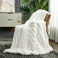 thumbnail image 4 of Faux Fur Throw Blanket for Couch, Cozy Warm Plush Striped Blanket for Sofa Bedroom Living Room, 50 * 60 Inches Cream White, 4 of 9