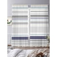 thumbnail image 4 of Gray Stripe Semi Sheer Curtains 84 Inch Length 2 Panels Set, Modern Abstract Art Navy Blue Striped Rustic Sheer Kitchen Curtain Privacy Voile Window Curtain for Living Room Bedroom Rod Pocket Drapes, 4 of 7