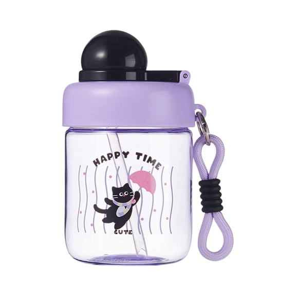 lhwanj Cute Water Bottle with Straw, Leakproof Summer Cartoon Anti Fall Portable Sports Bottle Cup, Flip Top, Springy Topper, Shoulder Strap