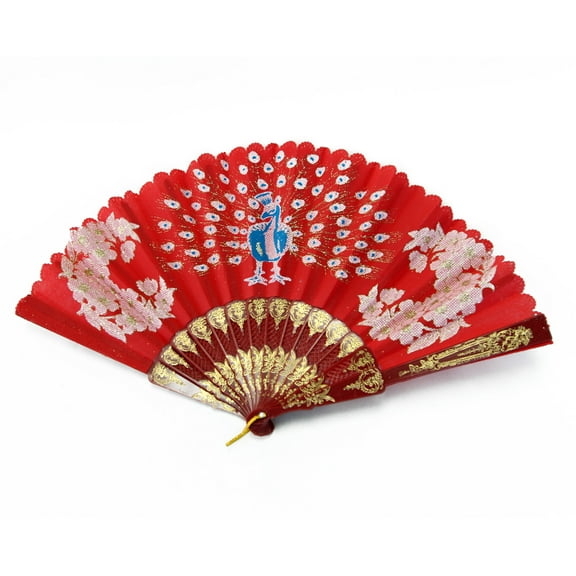Hand Fan with Peacock Picture in Different Colors-red