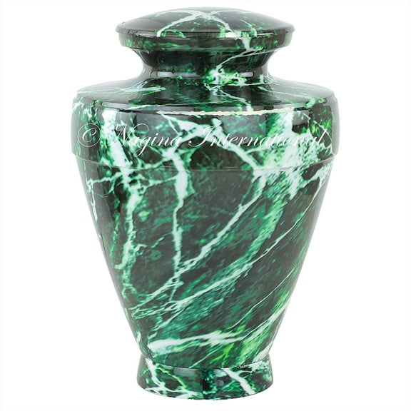 Aluminum Metal Cremation Urns for Ashes & Mortal Remains | Handmade Beautiful Urns for Humans and Pets (Green Marble)