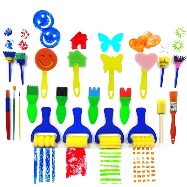 Xelparuc 21 piezas Kit de arte para niños Flores Pinceles de esponja Pintura Kit de pintura divertido Juego de herramientas de pincel de pintura para niños Juego de herramientas de pintura de dibujo de educación temprana y manualidades Suministros de diseño de arte de bricolaje Ormromra FLD-1875