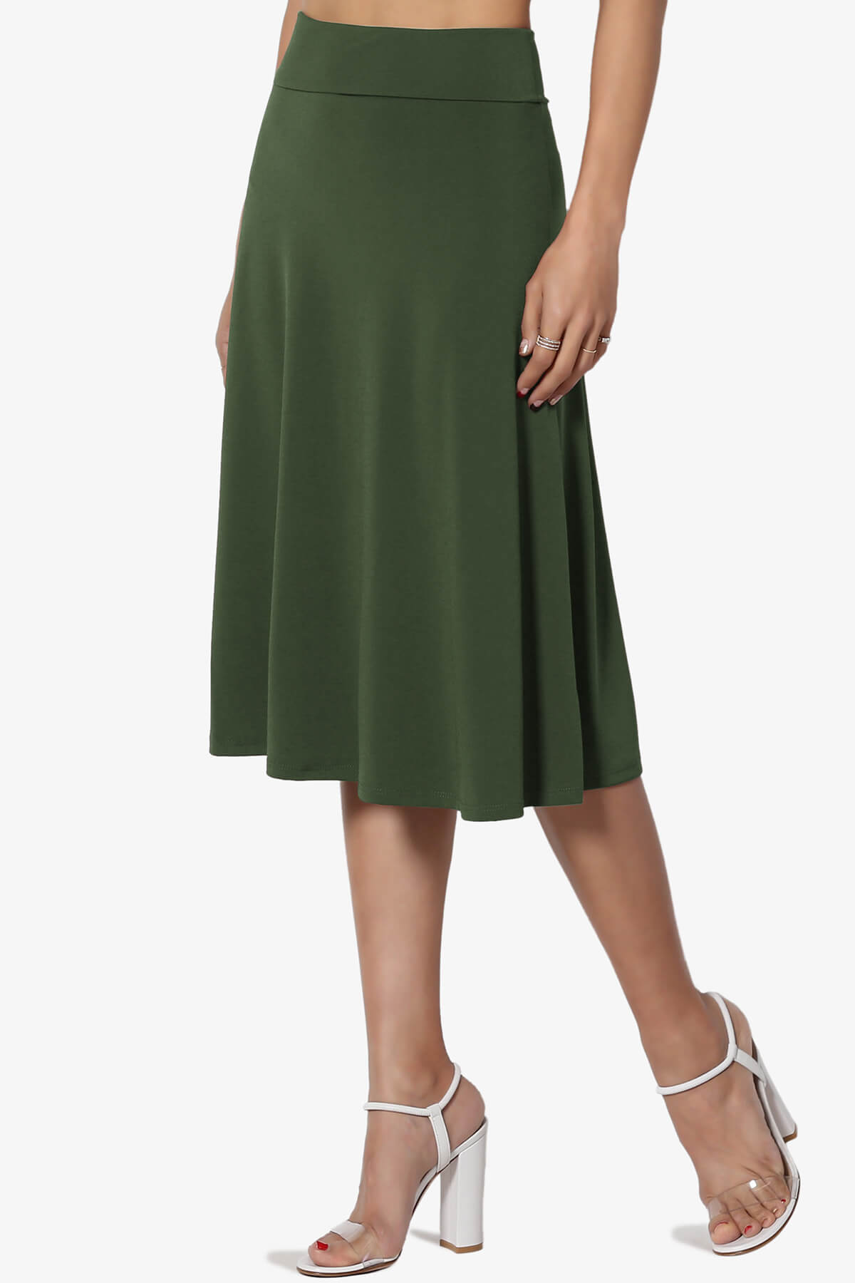 Women's PLUS Simple Foldover Stretch A-Line Flared Knee Length Skirt ...