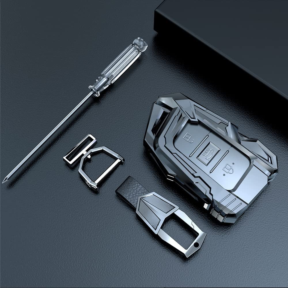 Compatible with Hyundai Smart 4 Buttons Metal FOB Key Case Cover Protector Keyless Remote Holder for 2019 2018 2017 2016 2015 2014 2013 Hyundai Elantra Sonata Tucson with Key Chain (Grey)