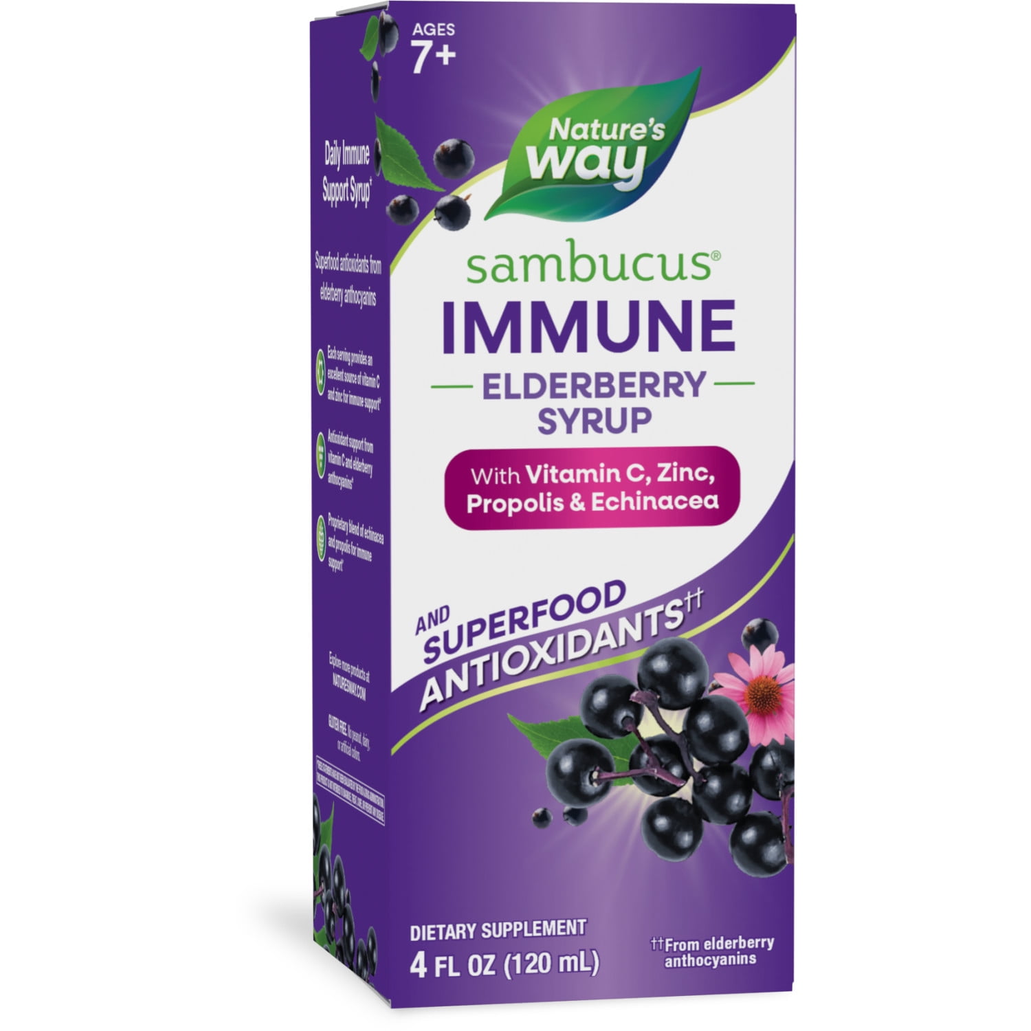 (3 pack) Nature's Way Sambucus Immune Elderberry Syrup, Zinc & Vitamin C, Dietary Supplement, Unisex, 4 fl oz
