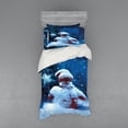 thumbnail image 2 of Christmas Duvet Cover Set, Snowman with Magic Wand and Fir Branches Covered with Snow Winter Night, Bedding Set with Shams and Fitted Sheet, 3 Sizes, by Ambesonne, 2 of 3