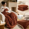 thumbnail image 4 of Plush Faux Rabbit Fur Throw Blanket – 60" × 80" Thick & Warm, Ultra Soft Fluffy Blanket for Couch, Bed, Sofa, Ideal Gift for Women (Brown), 4 of 7