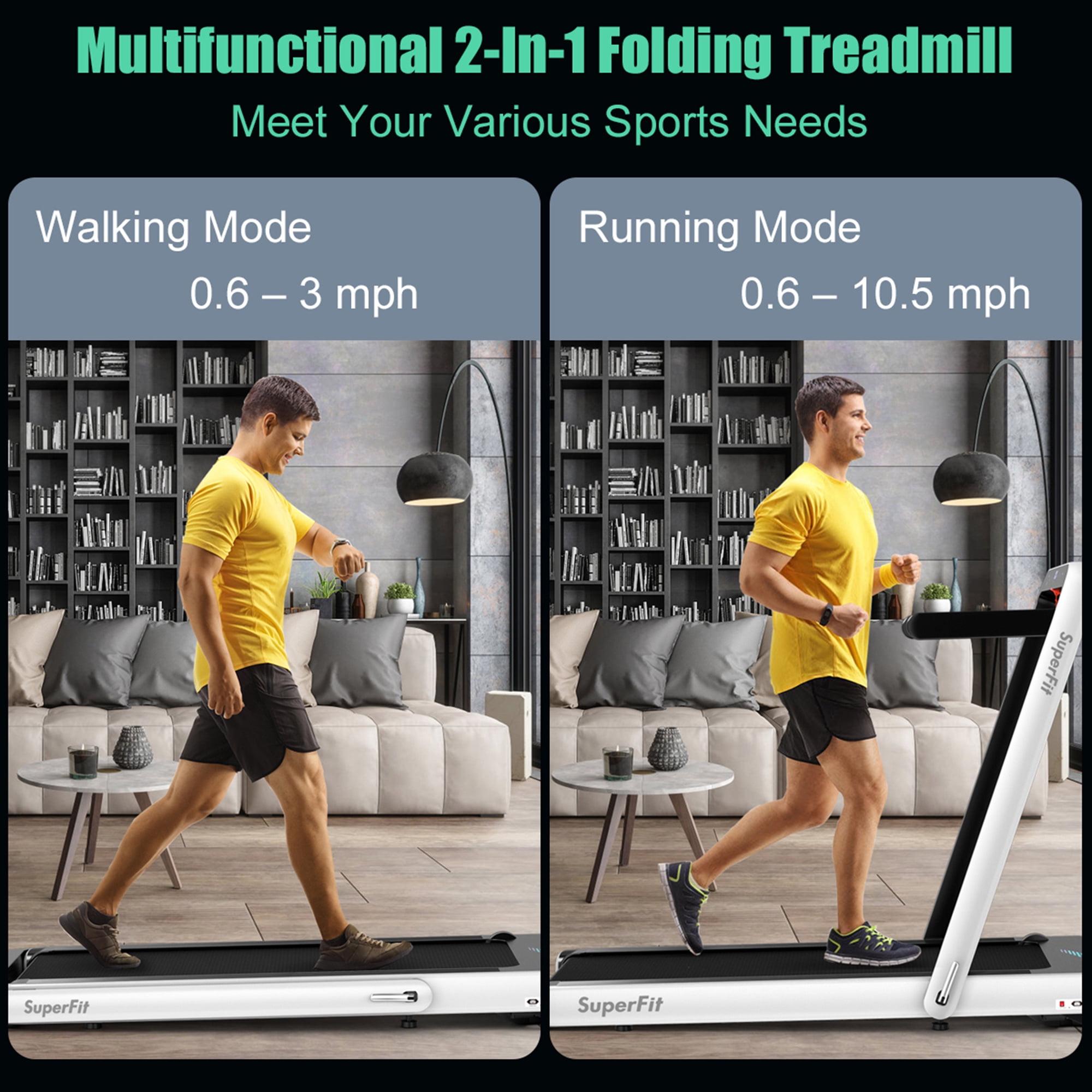 Gymax 2 in 1 Folding Treadmill  4.75HP Running Machine w/ APP & Remote Control White