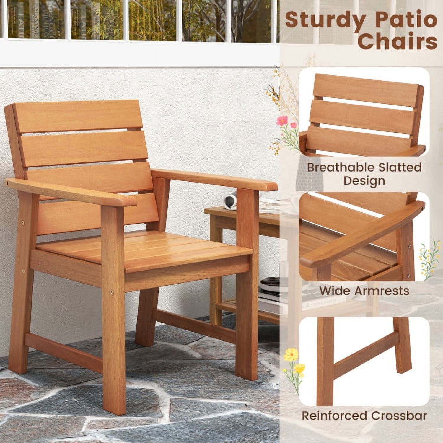 Aimee Lii 2 Piece Patio Hardwood Chair with Slatted Seat and Inclined Backrest, Outdoor Patio Set Aimee Lii 2 Piece Patio Hardwood Chair with Slatted Seat and Inclined Backrest, Outdoor Patio Set