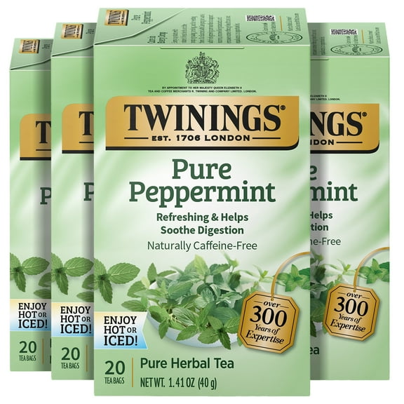 (4 pack) Twinings of London Pure Peppermint Herbal Tea Bags , 20 Ct., 1.41 oz.