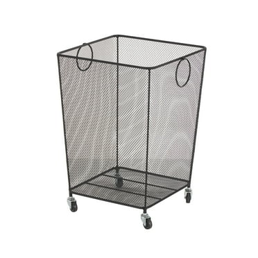 DecMode Black Metal Square Mesh Wire Rolling Laundry Storage Cart with Ring Handles