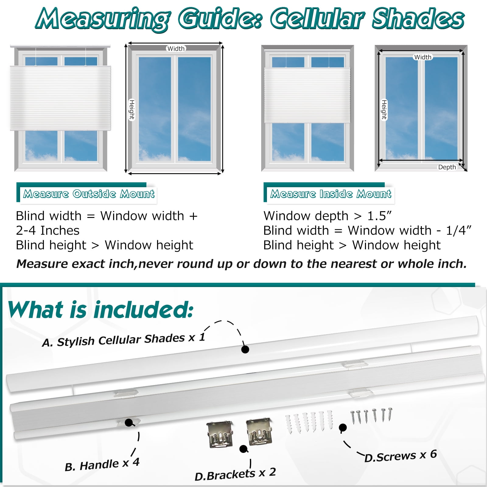 Keego Cordless Cellular Shades Window Blinds Modern Size and Color Customizable Brown Blind Light Filtering 48"w x 48"h