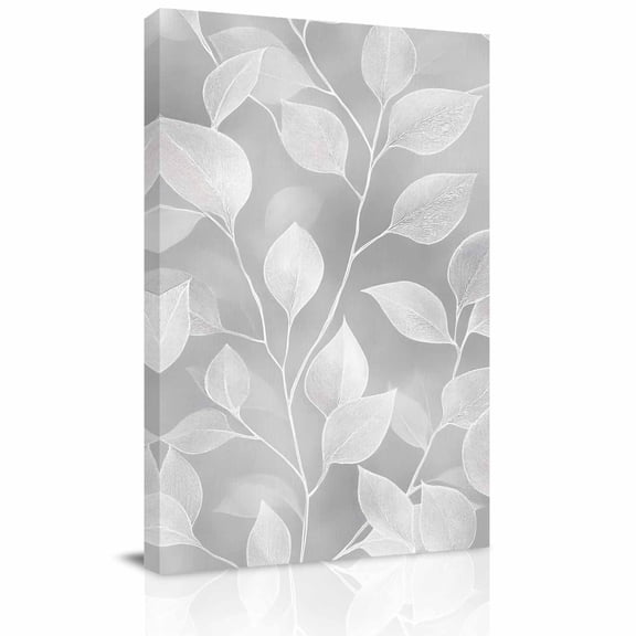 Canvas Wall Art, Silver Gray Leaves Framed Canvas Prints for Living Room Bedroom, Vintage Abstract Branch Botanical Gallery Wrapped Wall Decor for Home Office, Gifts, 24"x36" Ship Next Day