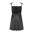 thumbnail image 4 of Women Summer Sexy Spaghetti Strap Bodycon Sling Dress Sleeveless Ruched Solid Backless Mini Dresses Party Clubwear, 4 of 7