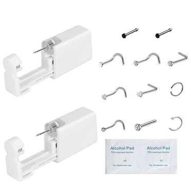2Pcs Nose Piercing Kit, Portable Nose Piercing Gun Tools with 9Pcs Nose Rings Studs Piercing Set for Women Girls (Black)