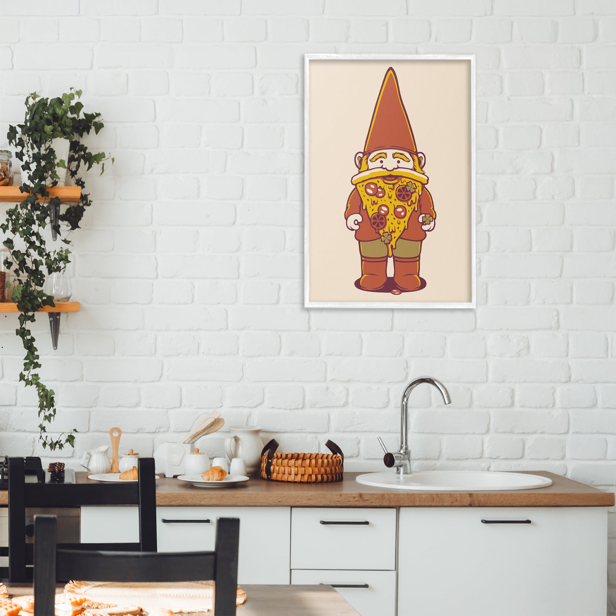 Stupell Industries Happy Pizza Gnome White Framed Giclee Art, design by Tobe Fonseca